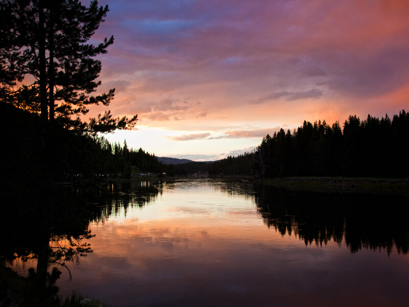 River at Sunset — Purple, Serene, Photograph, Trees
