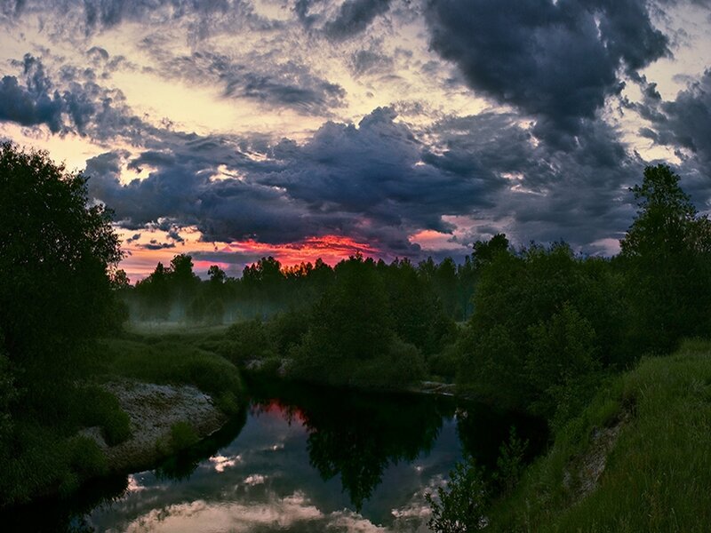 River at Sunset — Purple