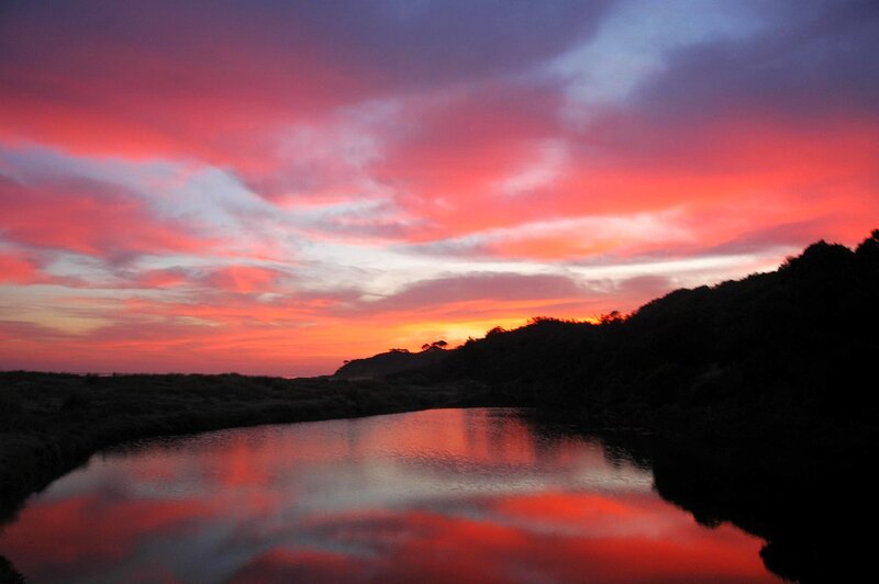 River at Sunset — Red