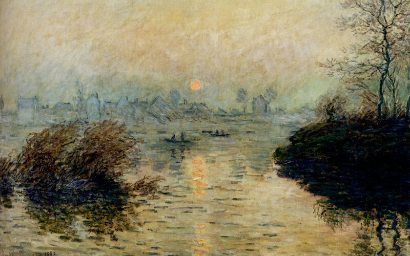 River at Sunset with Boats — Yellow
