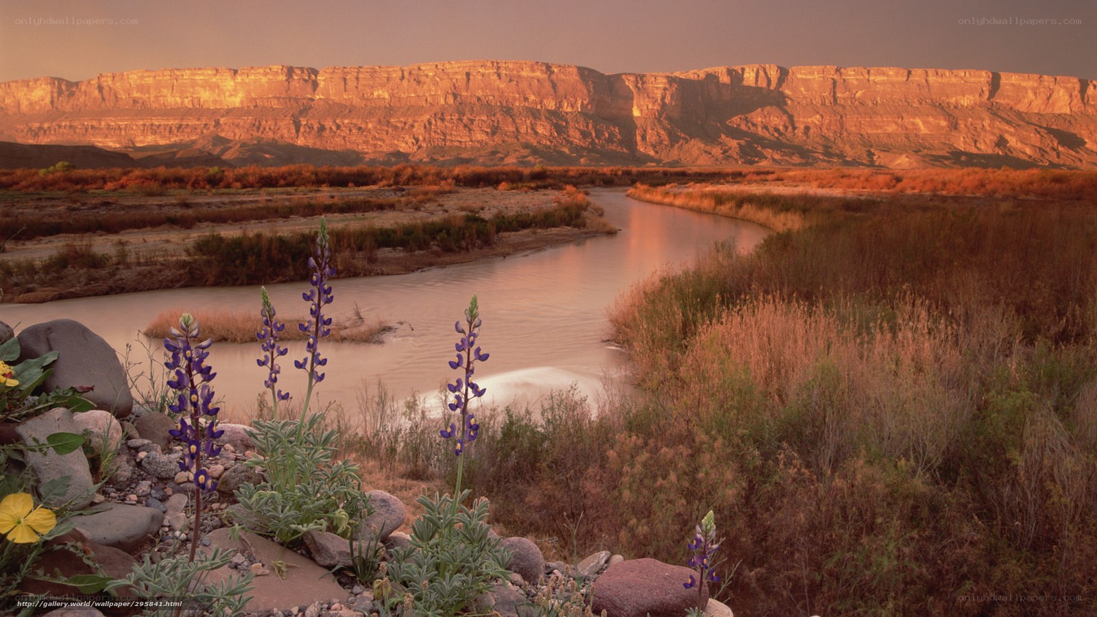 River at sunset with cliffs