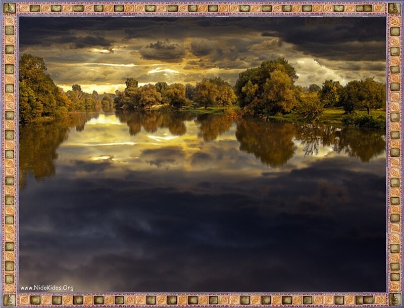 River at sunset with clouds