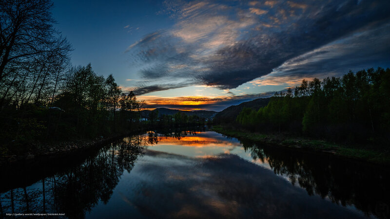 River at sunset with clouds