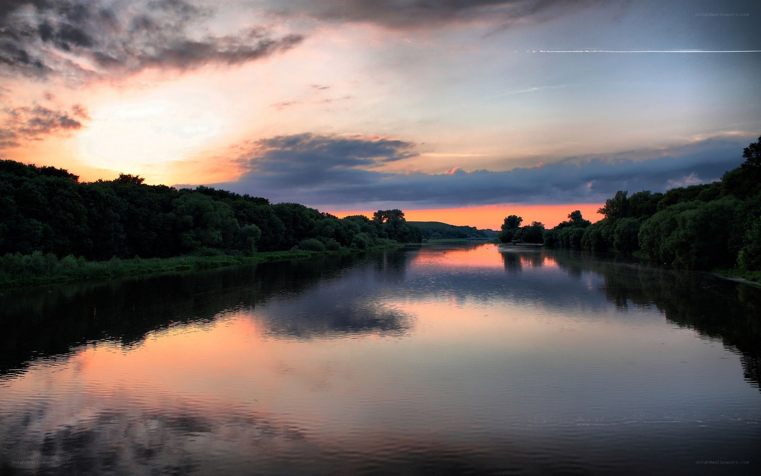 River at sunset with colorful sky