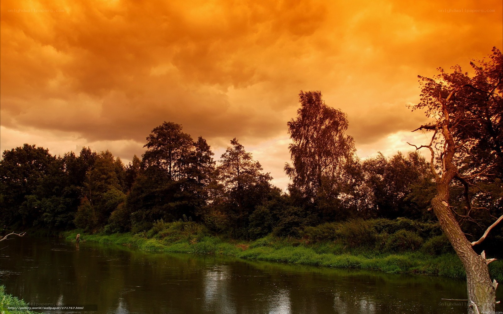 River at sunset with dramatic sky
