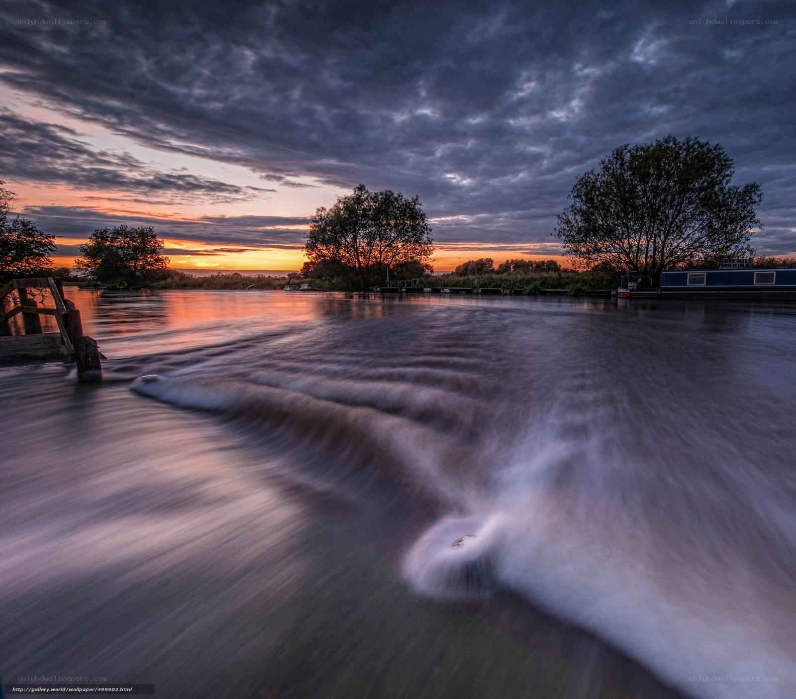 River at sunset with flowing water