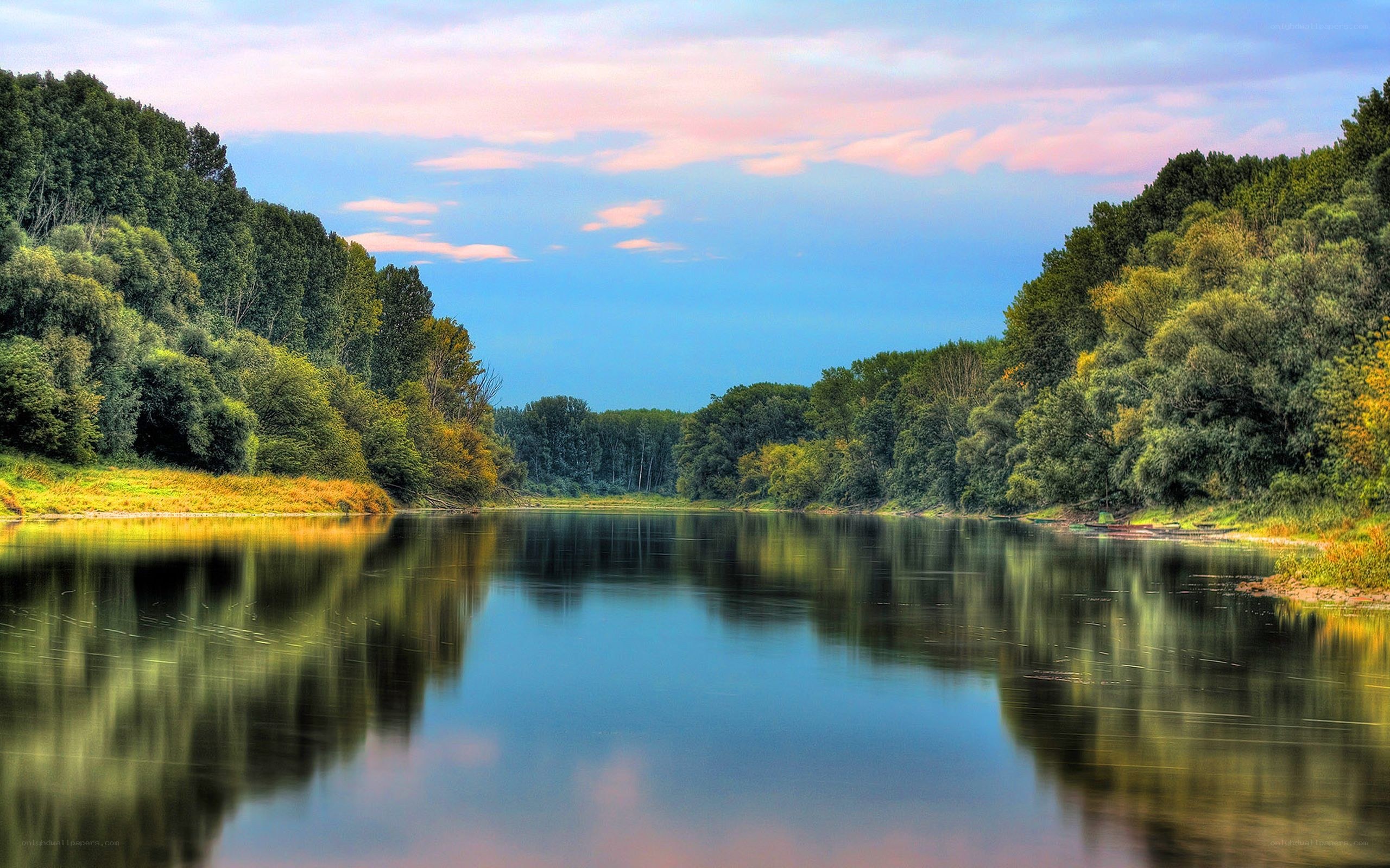 River at sunset with forest