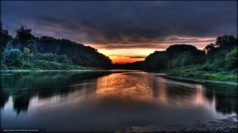 River at sunset with forest