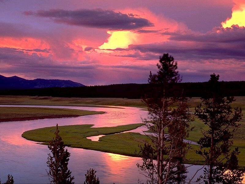 river at sunset with pink sky