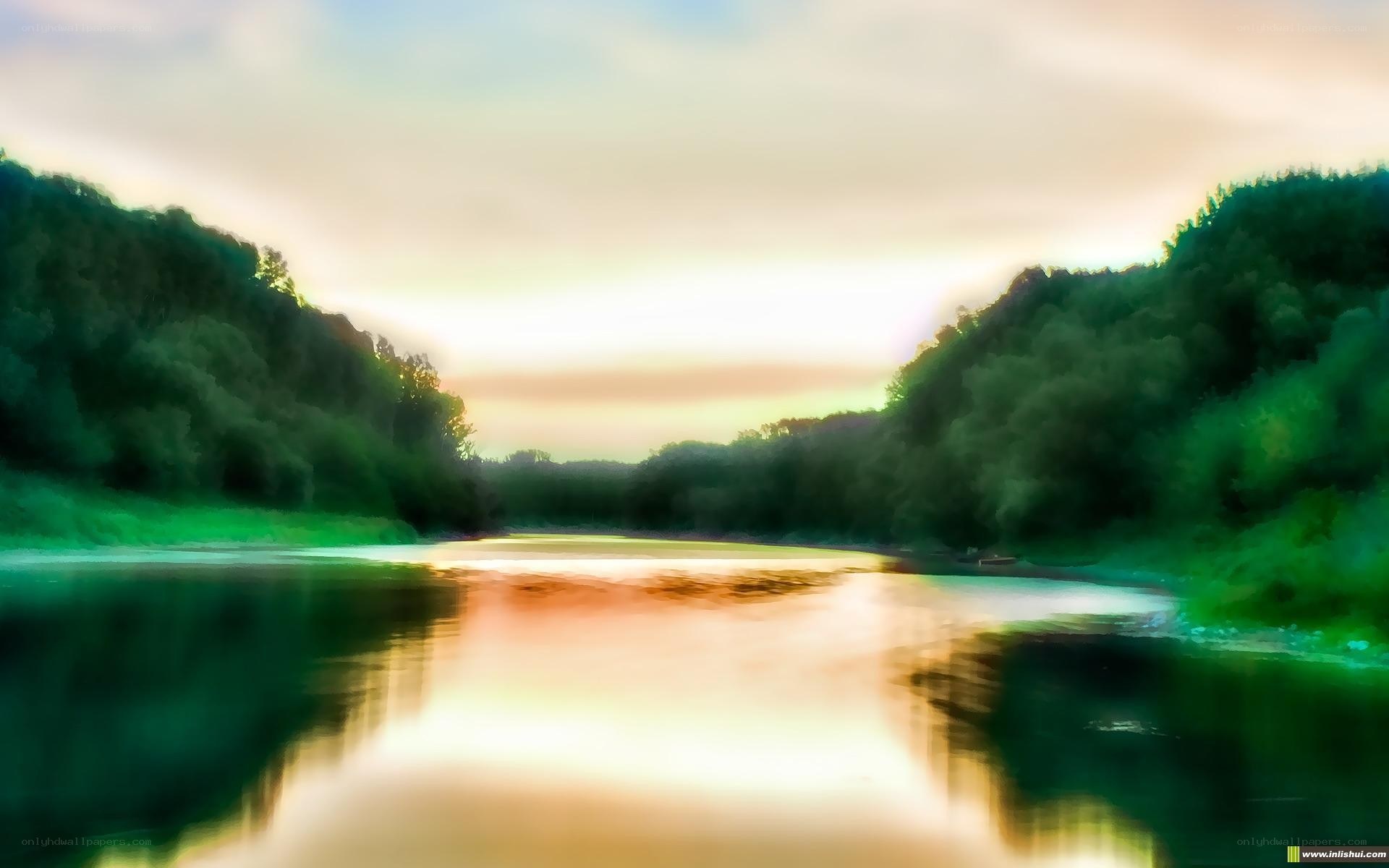 River at sunset with reflections