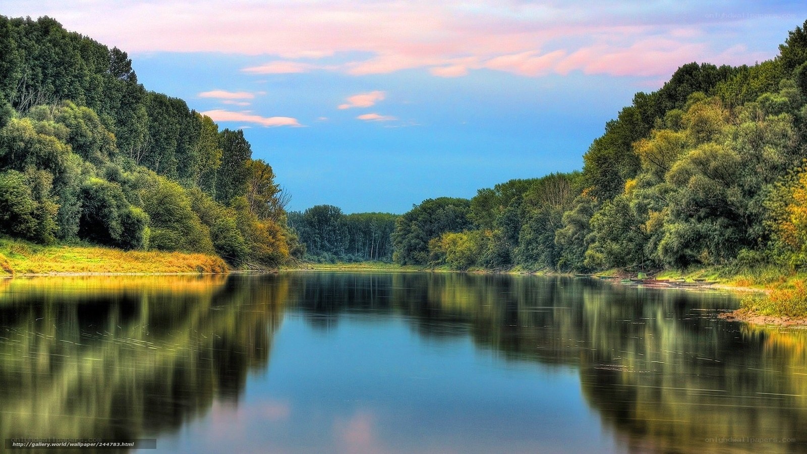 River at sunset with trees