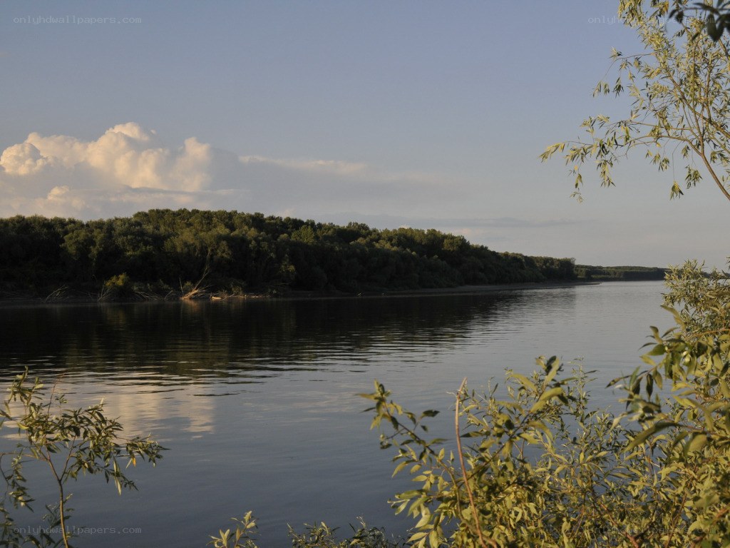River at sunset with trees