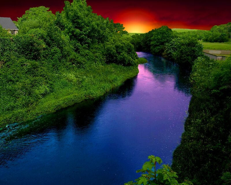 River at sunset with vibrant colors