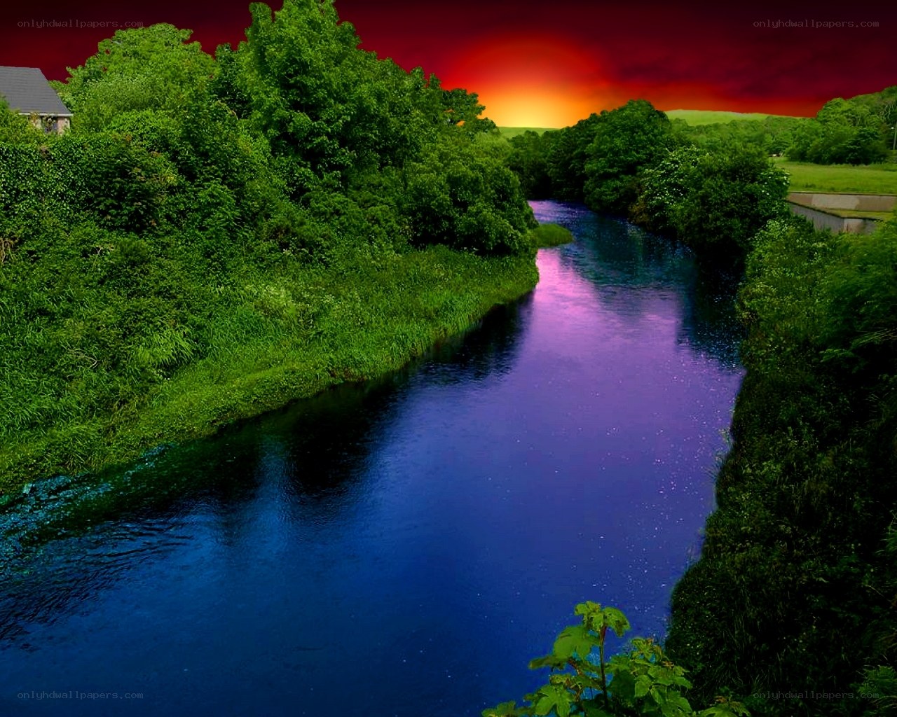 River at sunset with vibrant colors