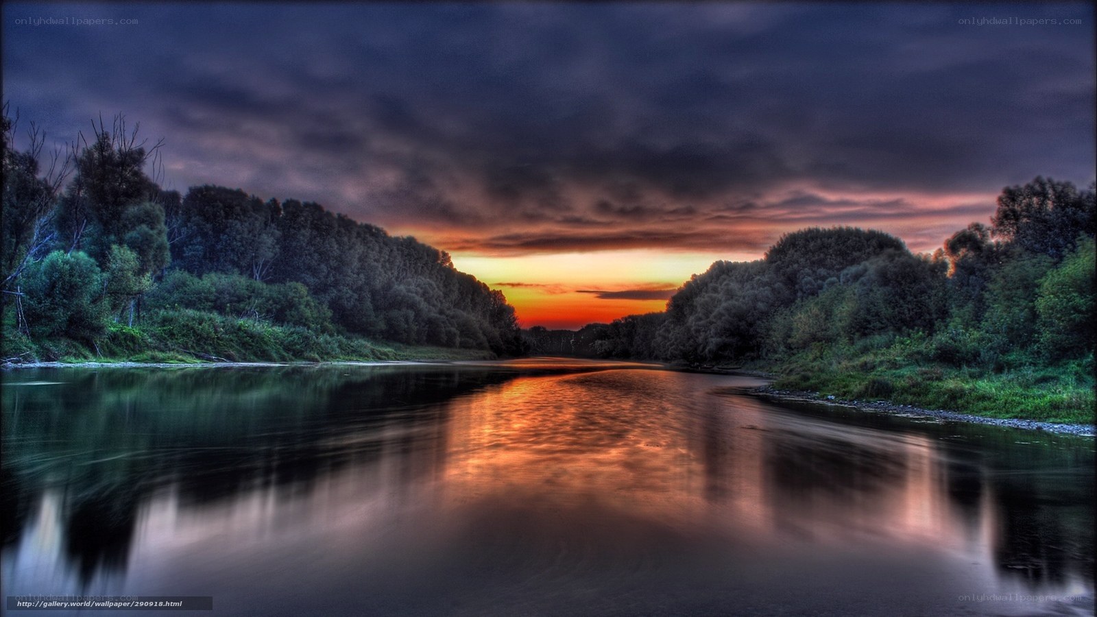 River at sunset with vibrant sky