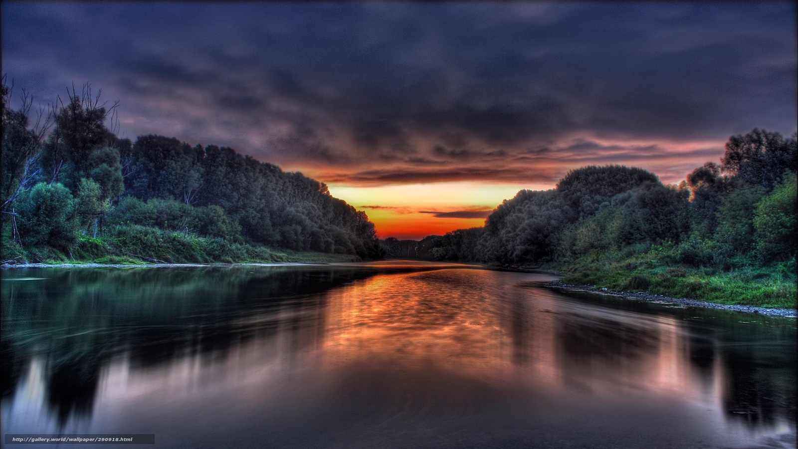 River at sunset with vibrant sky