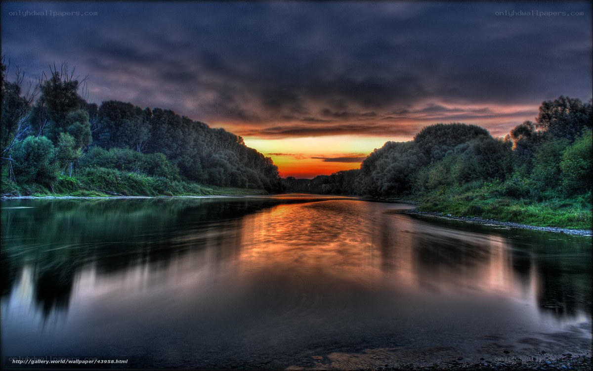 River at sunset with vibrant sky