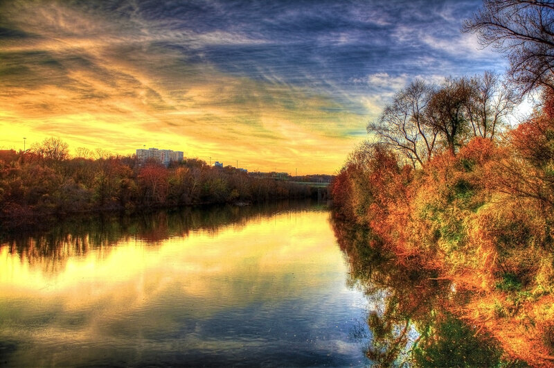 River at Sunset — Yellow, Dramatic