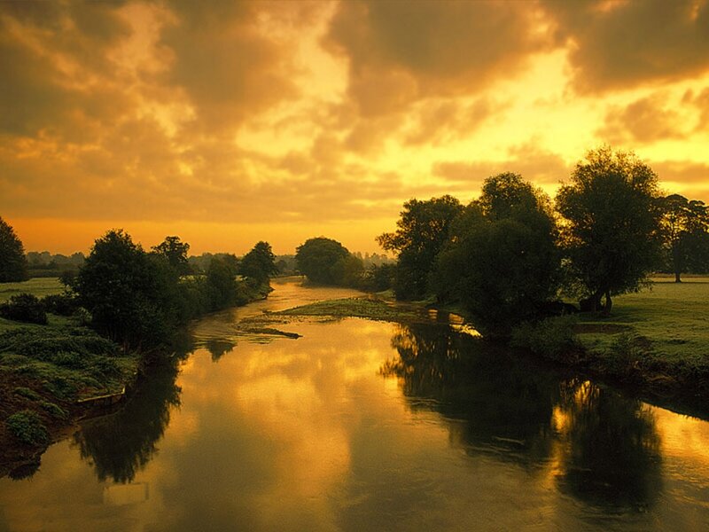 River at Sunset — Yellow, Serene, Photograph