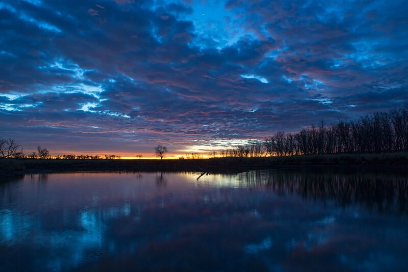 River at Twilight — Blue, Dramatic, Sunset, Photograph, Sky
