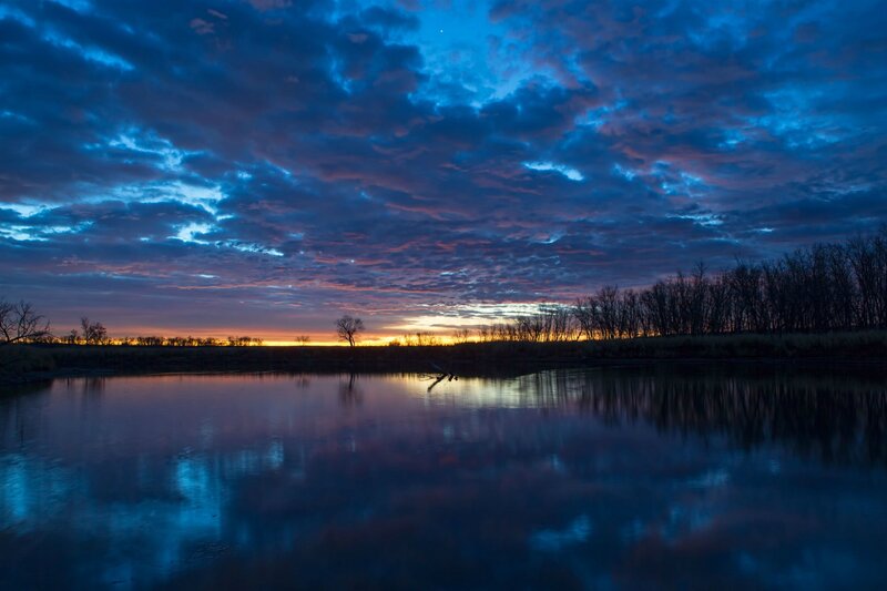 River at Twilight — Blue, Dramatic, Sunset, Photograph