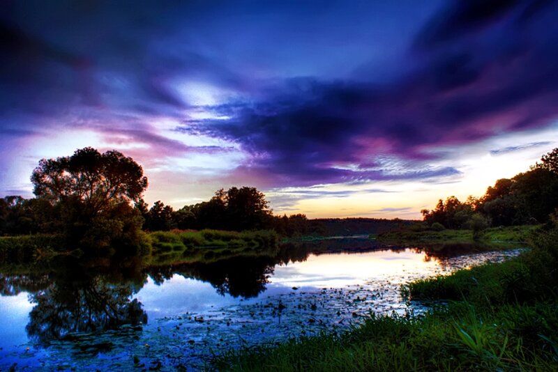 River at Twilight — Blue, Dramatic, Sunset