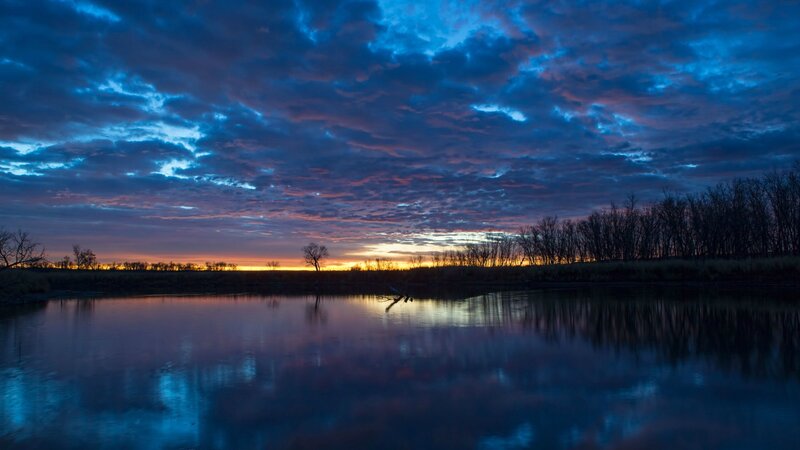 River at Twilight — Blue, Serene, Sunset, Photograph