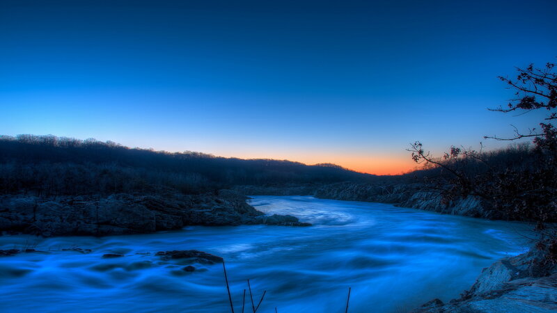 River at Twilight — Blue, Serene, Sunset