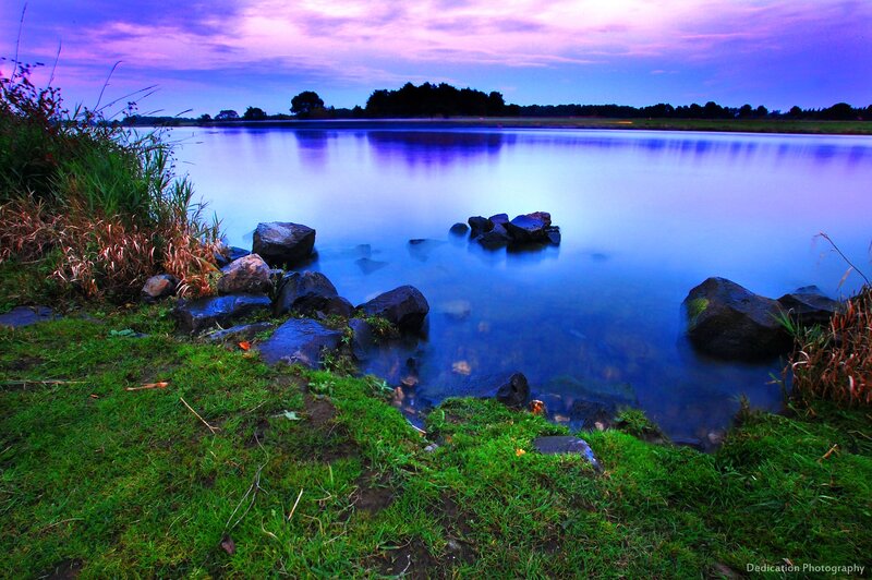 River at Twilight — Purple, Serene, Sunset, Photograph