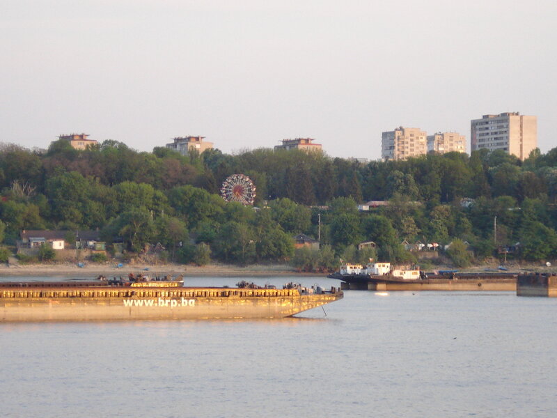 River barge with city view