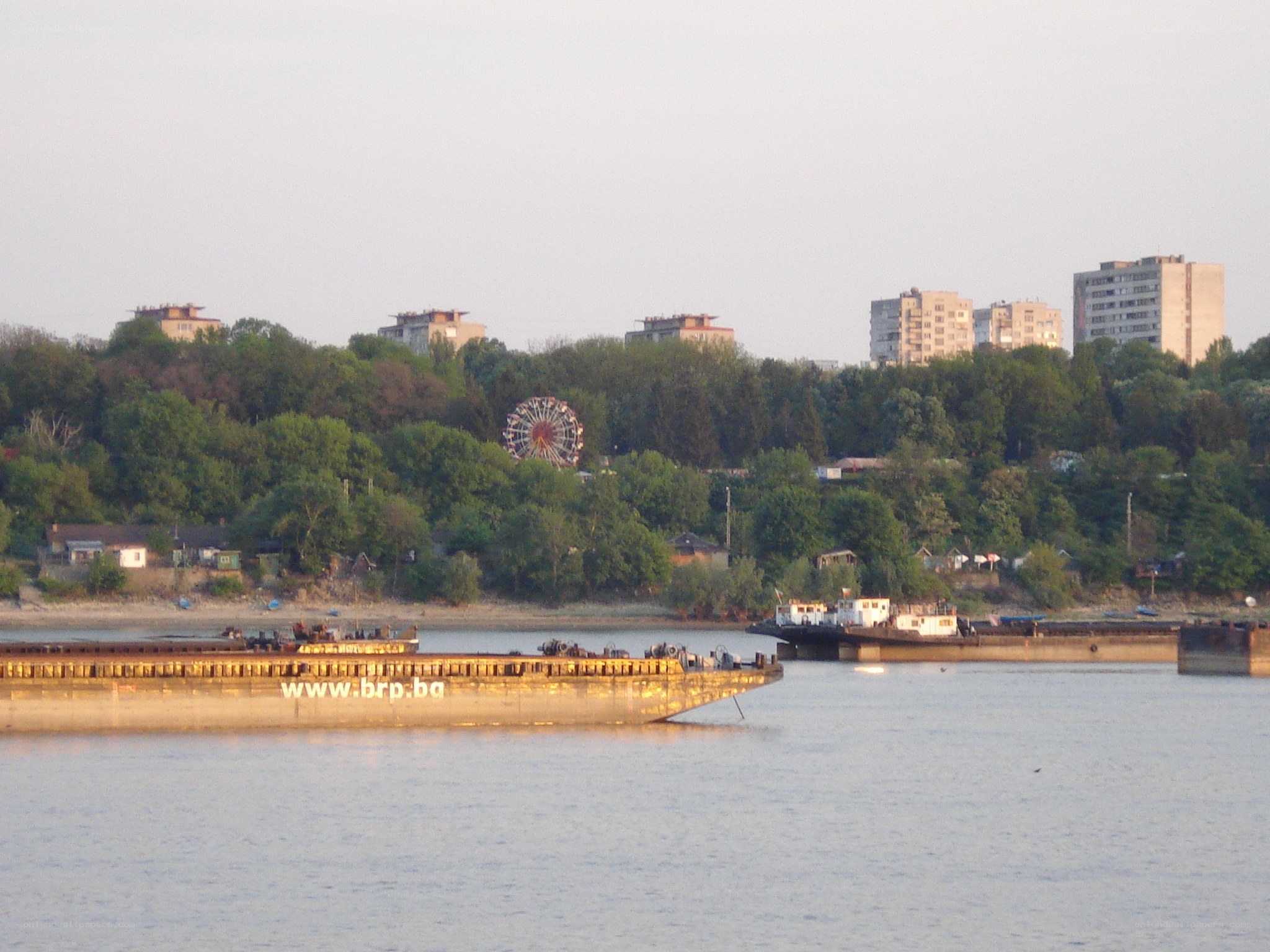 River barge with city view