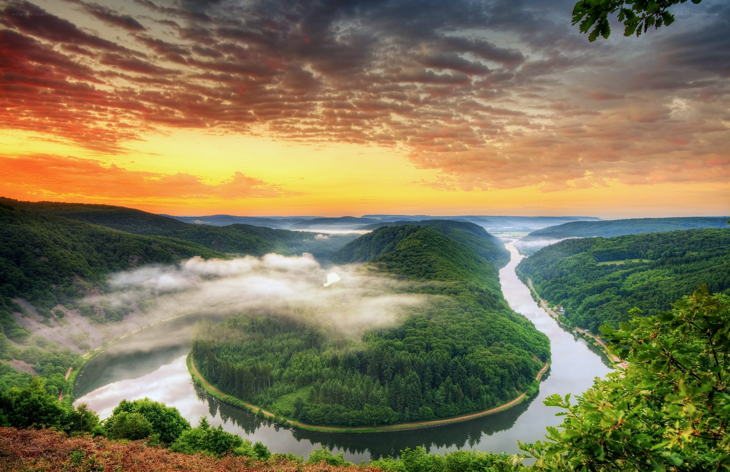 river bend at sunrise