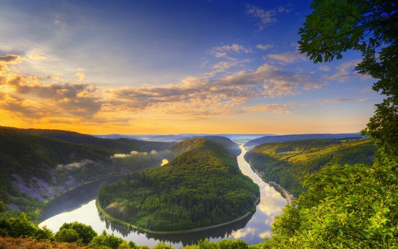 river bend at sunset
