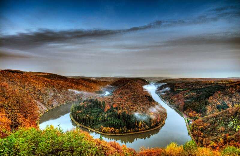 River Bend in Autumn — Blue, Serene