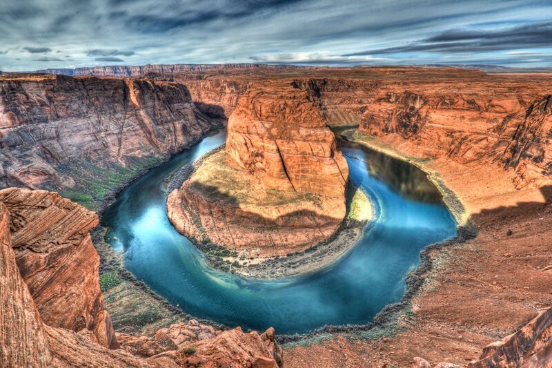 River Bend in Canyon — Blue, Dramatic, Afternoon, Photograph, Cliffs