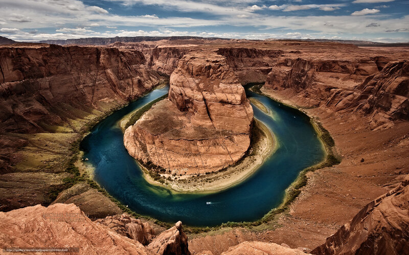 River Bend in Canyon — Blue, Dramatic, Afternoon, Photograph