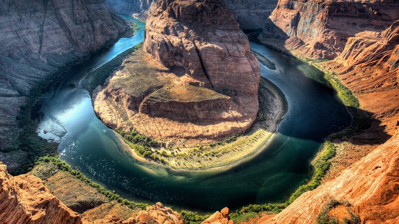 River Bend in Canyon — Brown, Dramatic, Afternoon, Photograph, Rock Formations