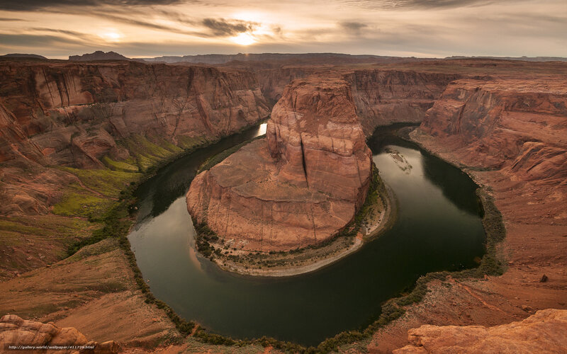 River Bend in Canyon — Brown, Dramatic, Sunrise, Photograph