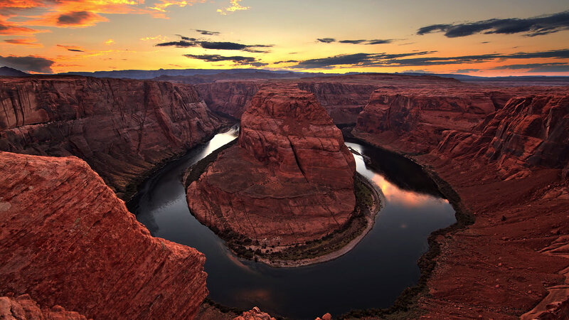 River Bend in Canyon — Red, Dramatic, Sunset, Photograph