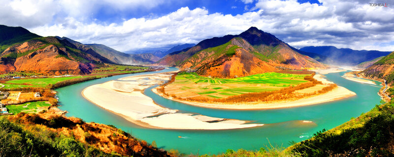 River Bend in Mountains — Blue, Dramatic