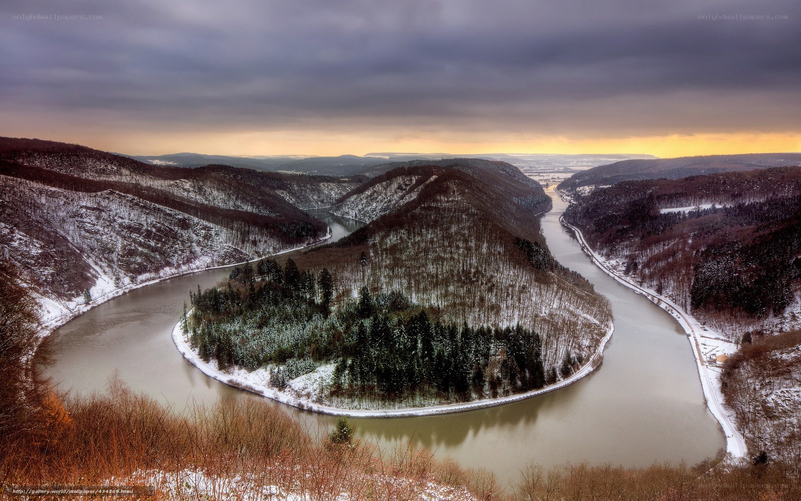 river bend in snowy landscape