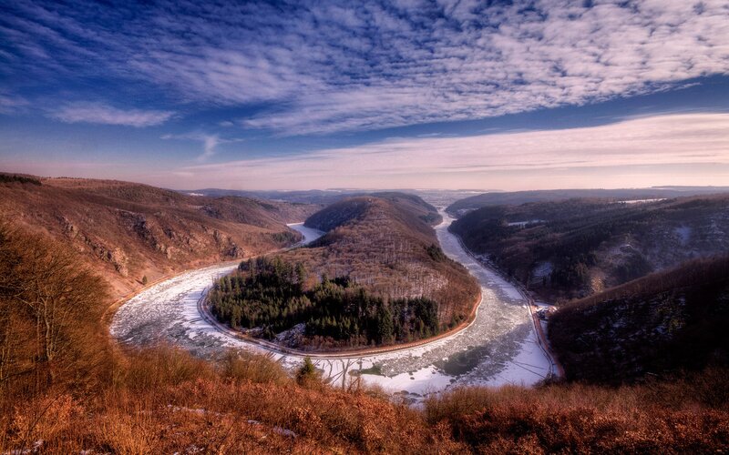 river bend in winter landscape