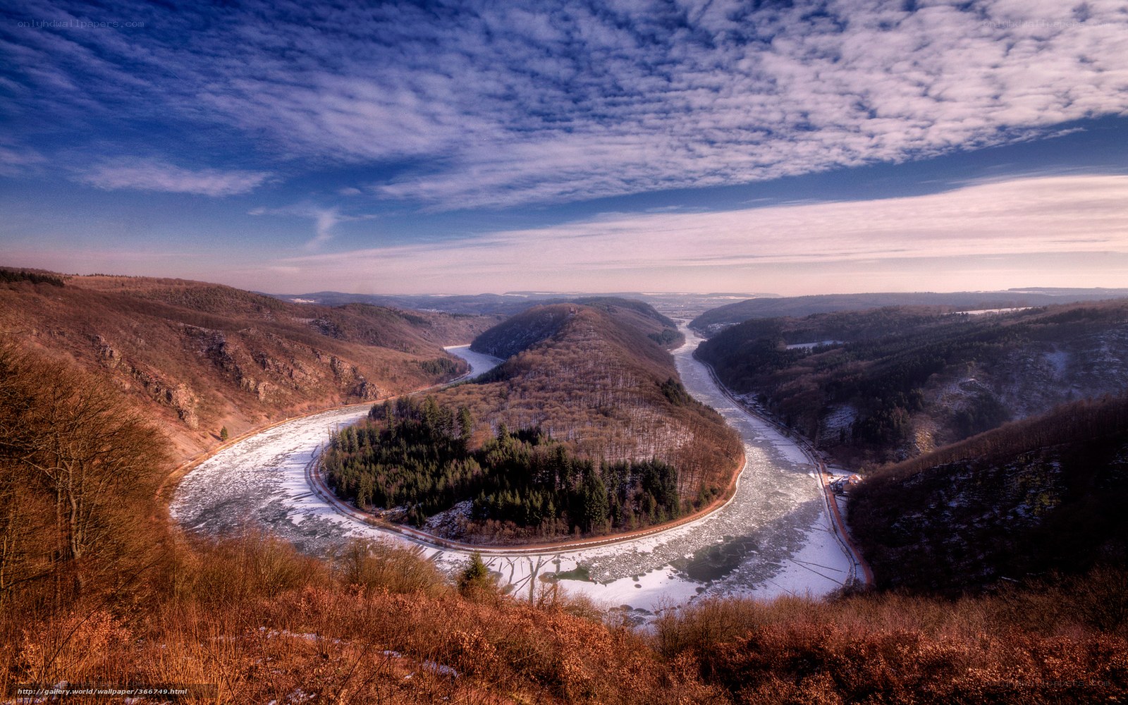river bend in winter landscape