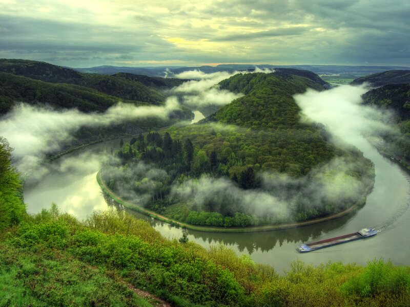 River Bend with Fog — Green, Misty