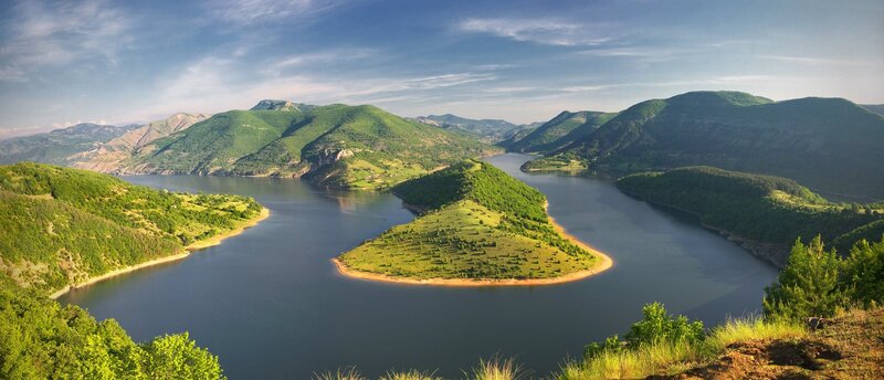 River bend with island landscape