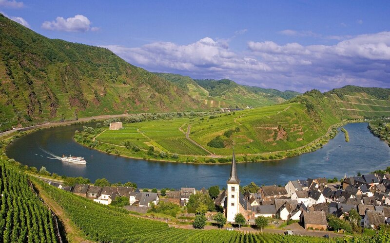 River Bend with Village — Green
