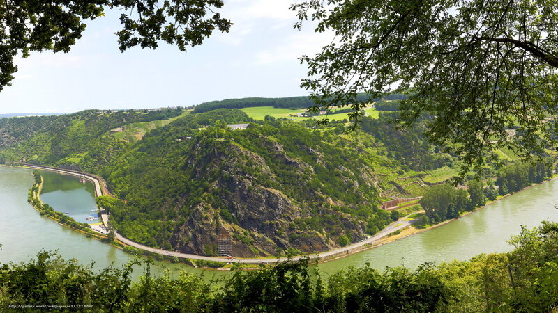 River Bend with Vineyards — Green, Serene, Afternoon, Photograph, Hills
