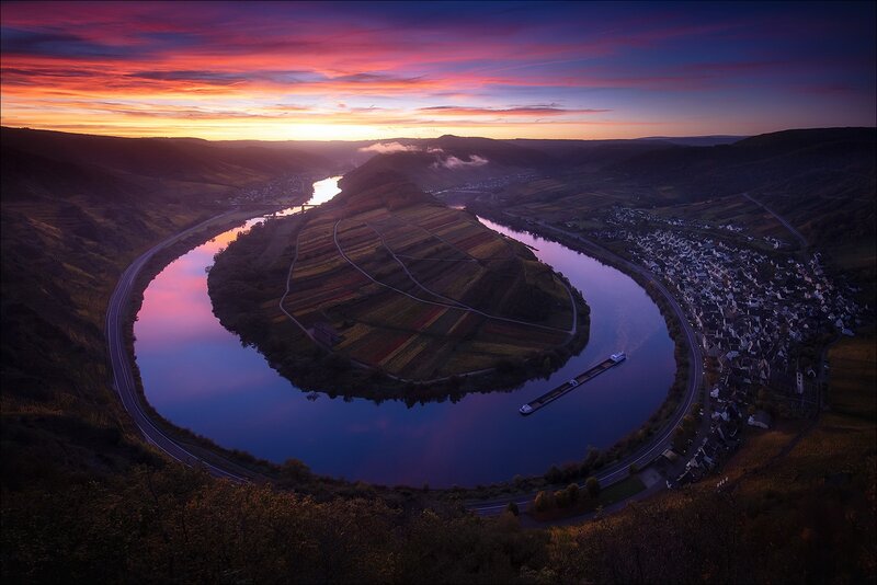 River Bend with Vineyards — Purple, Dramatic