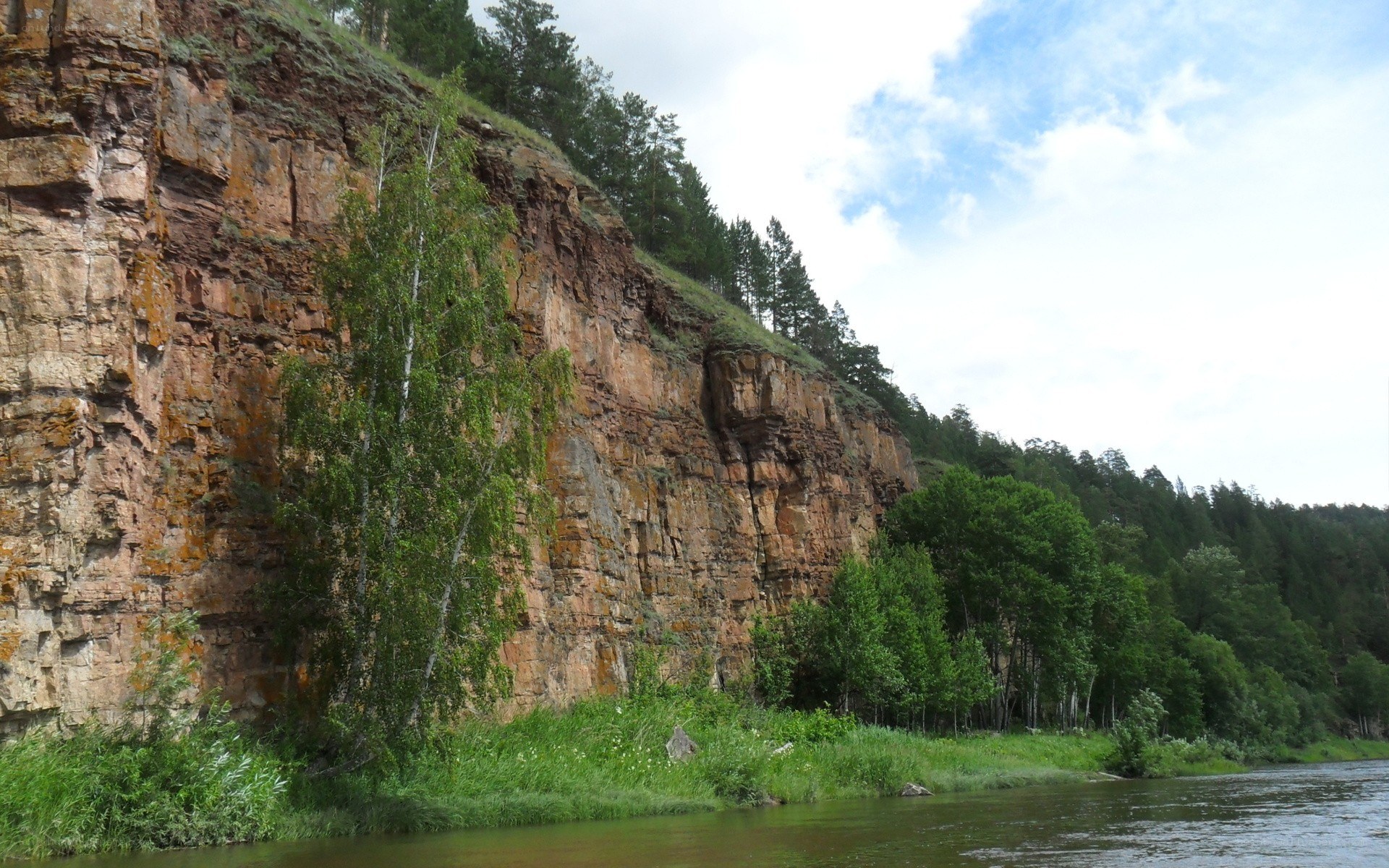River beside a rocky cliff