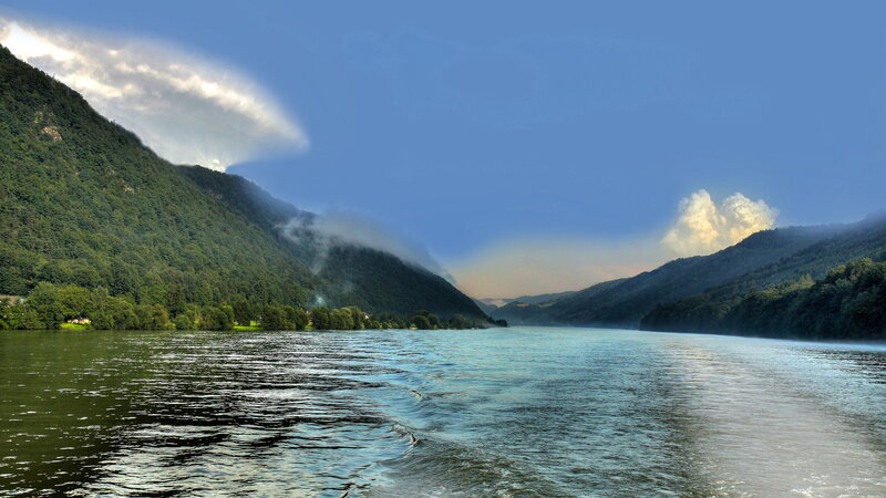 River Between Forested Hills